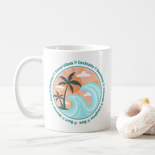 Taza De Café Islas Tropicales Hawaianas Palmeras Buenas vibraci (Con donut)
