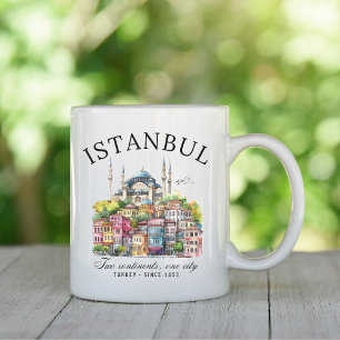 Taza De Café Istanbul Turkey Watercolor art city landscape