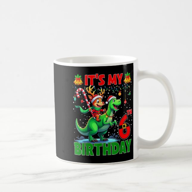 Taza De Café It’s My 6th Birthday Xmas Reindeer Riding Dinosaur (Derecha)