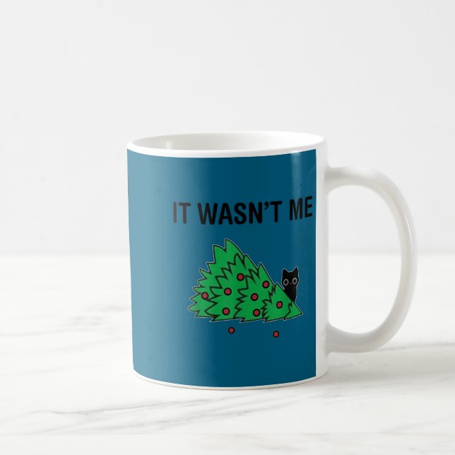 Taza De Café It Wasn't Me Funny Saying Christmas Tree And Cat X (Derecha)