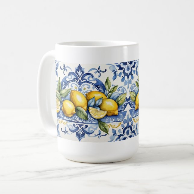 Taza De Café Italian Amalfi blue white tiles and lemons (Anverso izquierdo)