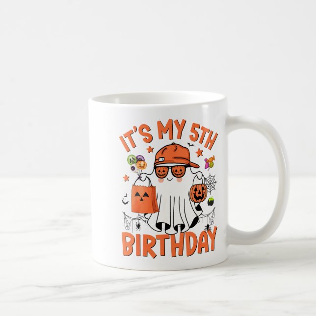 Taza De Café Its My 5th Birthday Funny Halloween Boo Ghost 5th  (Derecha)