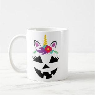 Taza De Café Jack o Lantern Chica de unicornio se enfrenta a Ha