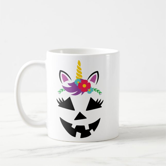 Taza De Café Jack o Lantern Chica de unicornio se enfrenta a Ha (Izquierda)