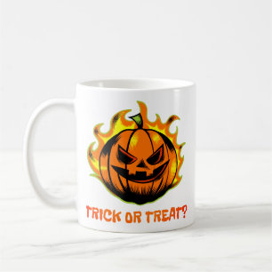Taza De Café Jack-O’-Lantern llameante ¿Truco o trato? –Hallowe