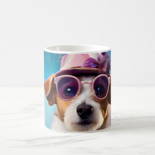 Taza De Café Jack Russell, anteojos rosados y gorra rosa