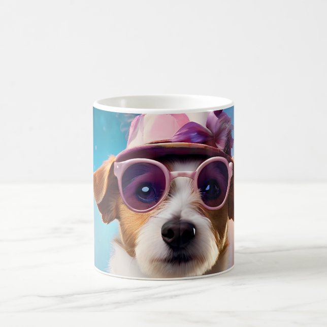 Taza De Café Jack Russell, anteojos rosados y gorra rosa (Centro)