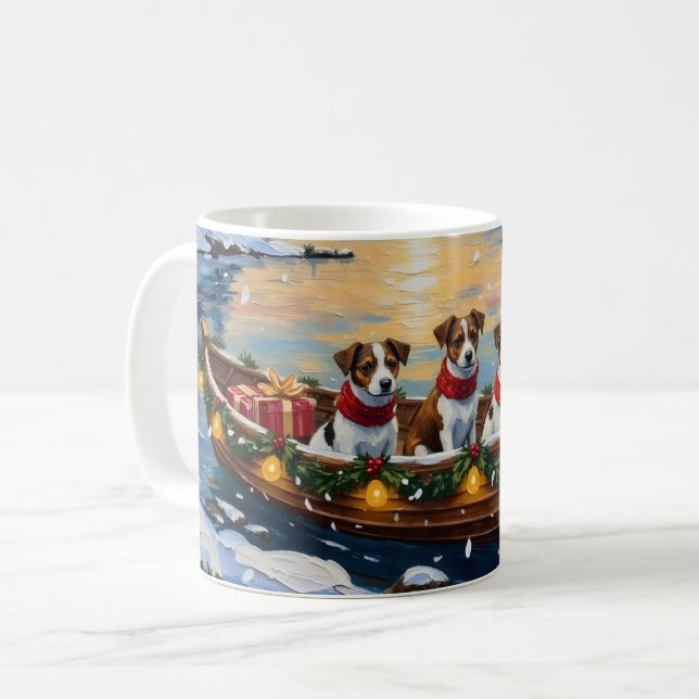 Taza De Café Jack Russell Terrier Christmas Boat Holiday (Anverso izquierdo)