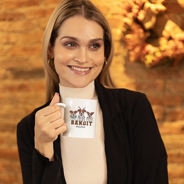 Taza De Café Jack Russell Terrier Dog Mom Nombre personalizado (Dog Mum Brushed Lettering Jack Russell Terrier Coffee Mug)