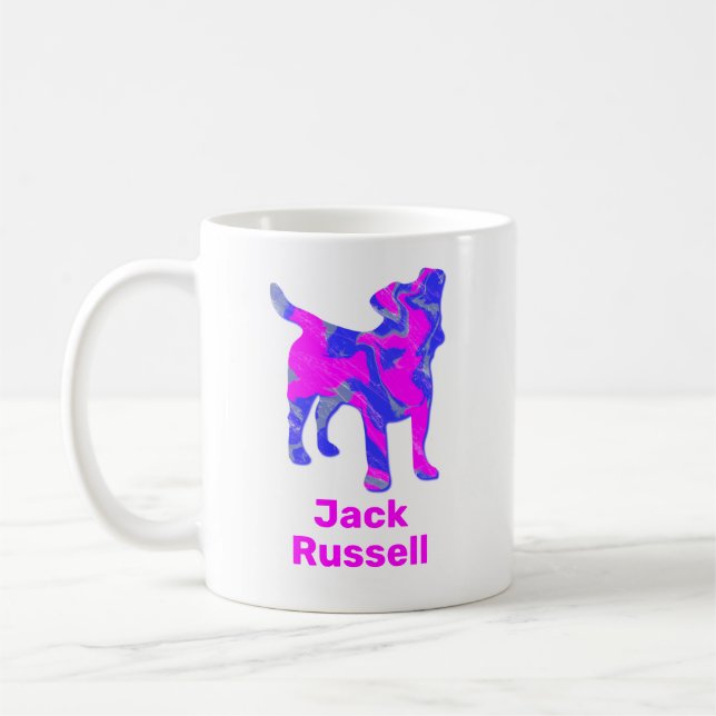 Taza De Café Jack Russell Terrier Silhouette Pink & Blue (Izquierda)