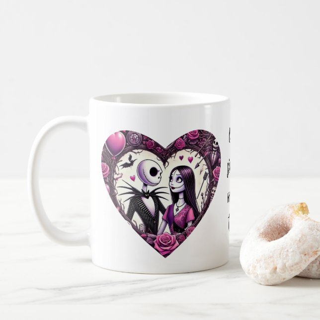 Taza De Café Jack y Sally Gótico Valentine (Con donut)