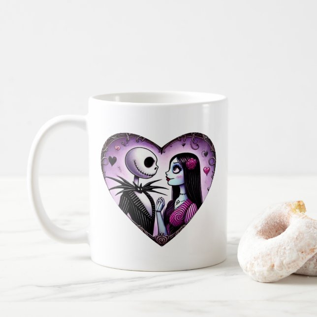Taza De Café Jack y Sally Gótico Valentine (Con donut)