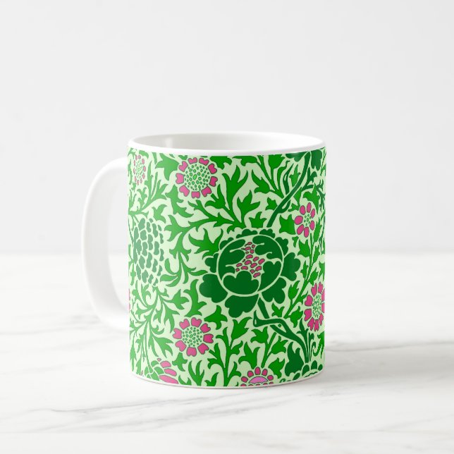 Taza De Café Jacobean Floral, Emerald y Lime Green (Anverso izquierdo)