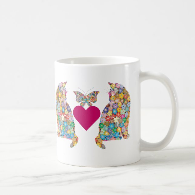 Taza De Café J'adore Paris, gatos enamorados, mariposas cardíac (Derecha)
