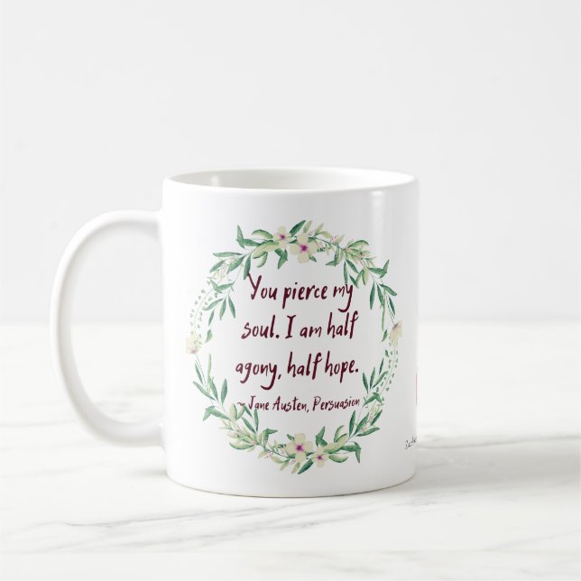 Taza De Café Jane Austen Persuasion Cita Literatura Floral Cuta (Izquierda)