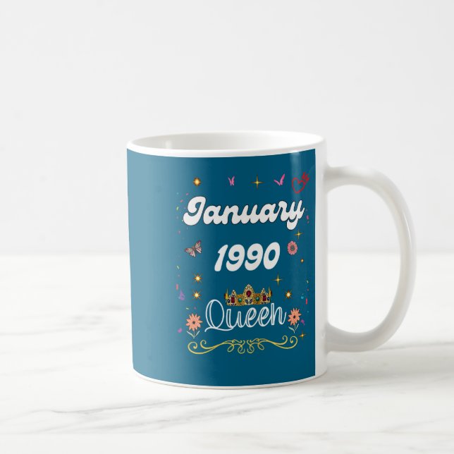 Taza De Café January 1990 Queen Since January 1990 Birthday Gir (Derecha)