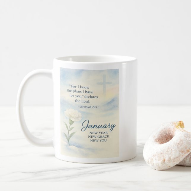 Taza De Café January Floral Birthday Inspirational Winter  (Con donut)