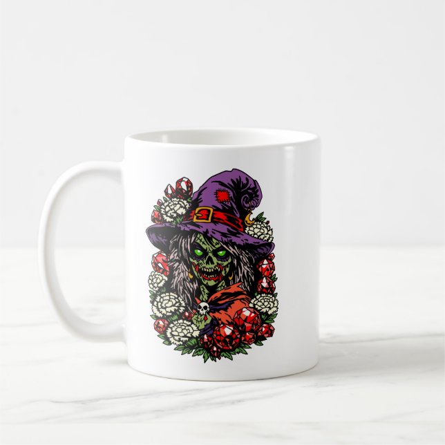 Taza De Café January Zombie Witch with Gems and Flowers (Izquierda)