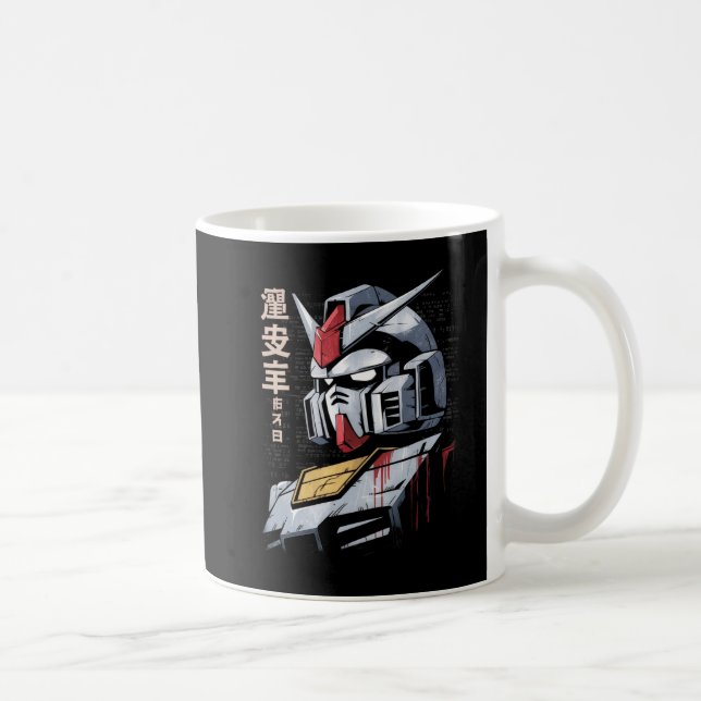 Taza De Café Japanese Mecha Robot Head Blueprint Sketch Art (Derecha)