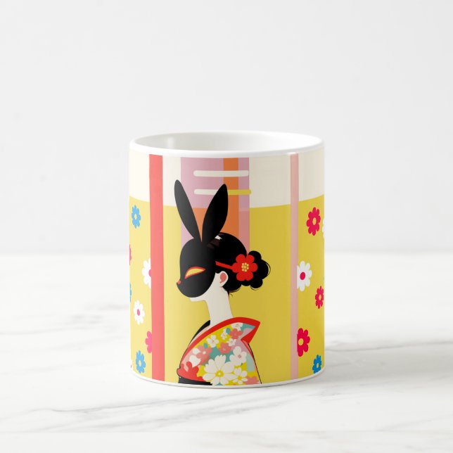 Taza De Café Japanese Rabbit Mask – Retro Floral Mug (Centro)