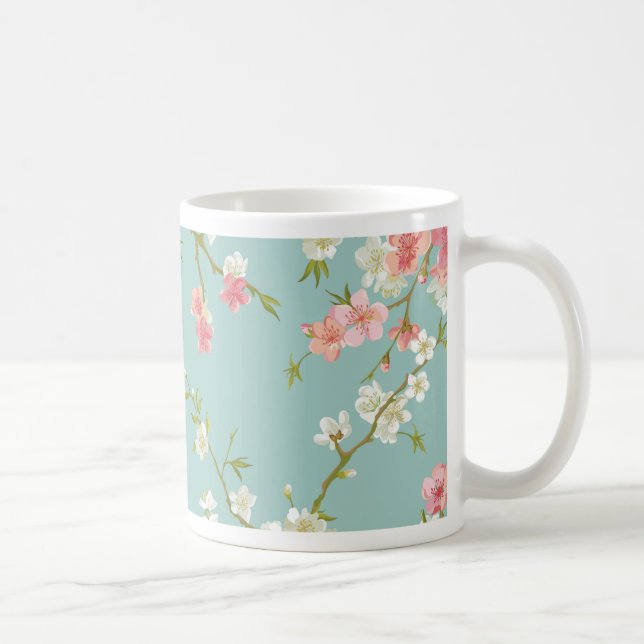 Taza De Café Japonés, flor de cerezo, trullo, blanco, rosa, (Derecha)