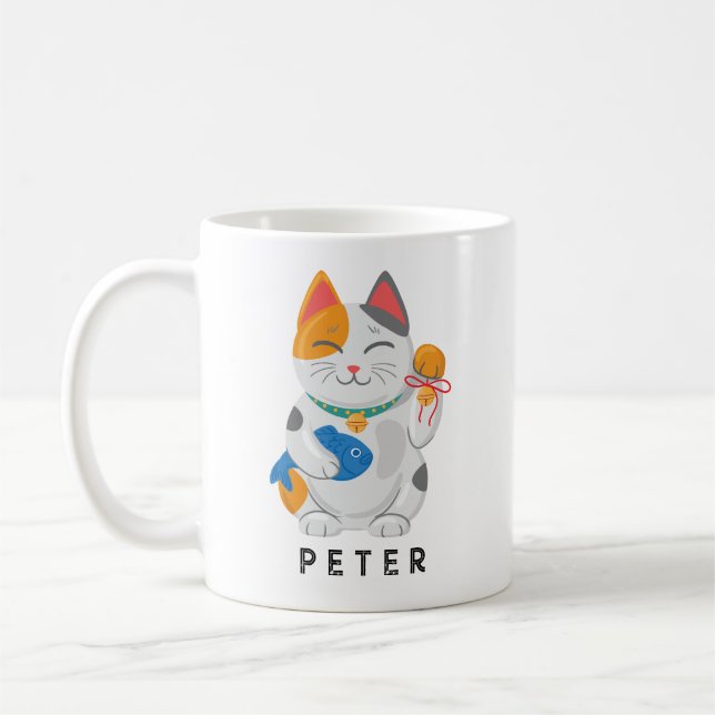 Taza De Café Japonés Maneki Neko Gato Blanco, símbolo de buena  (Izquierda)