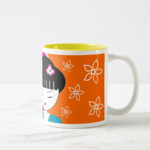 Taza de café japonesa moderna del chica de geisha