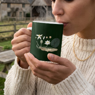 Taza De Café Jardín Botánico de Nenúfar Verde Oscuro Vintage