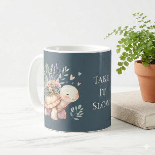 Taza De Café Jardín de Cabaña Tortuga Acuarela Azul