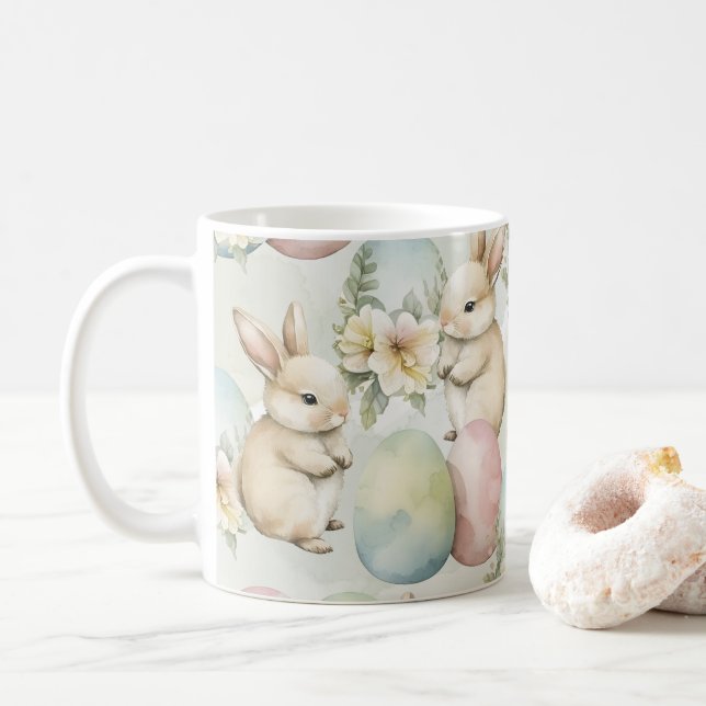 Taza De Café Jardín de conejos acuarela (Con donut)