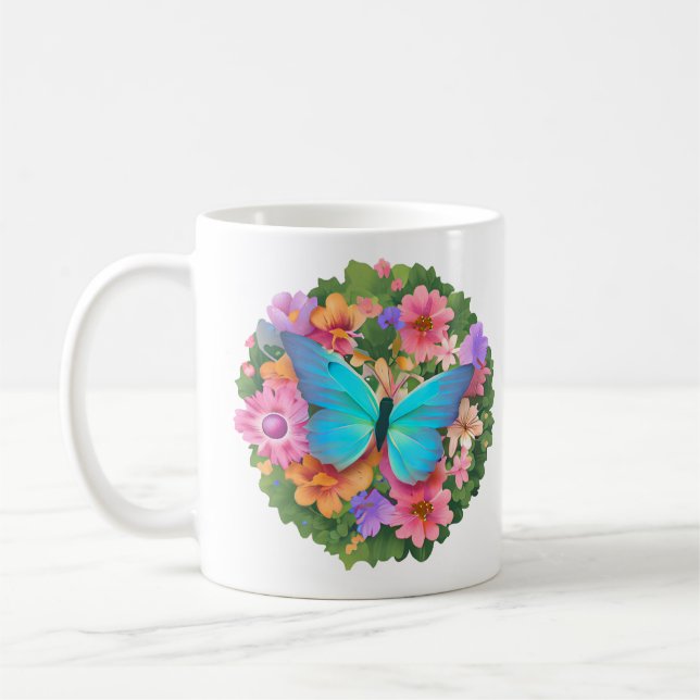 Taza De Café Jardín de flores de mariposa (Izquierda)