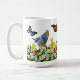 Taza De Café Jardín de flores de mariposa con tulipanes y marga