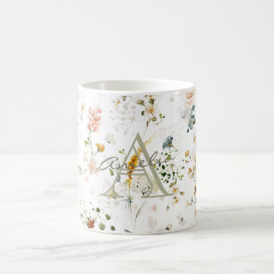 Taza De Café Jardín de Flores Elegante con Monograma