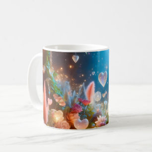 Taza De Café Jardín de flores mágicas y brillantes corazón