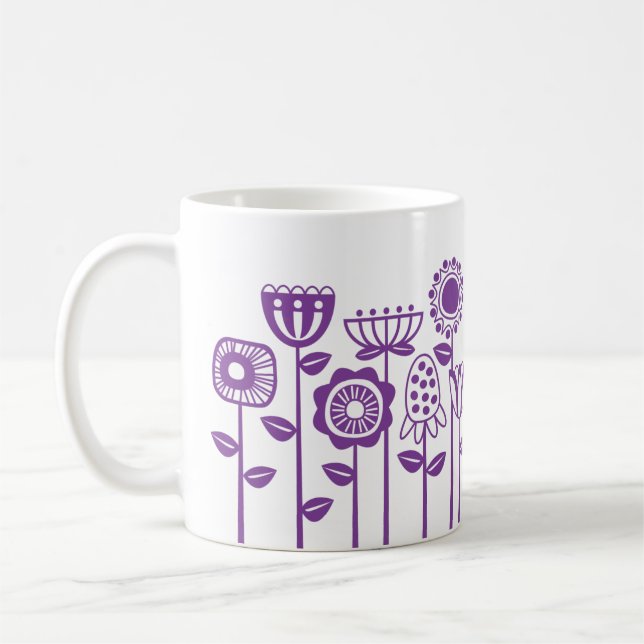 Taza De Café Jardín de flores moradas retro moderno (Izquierda)