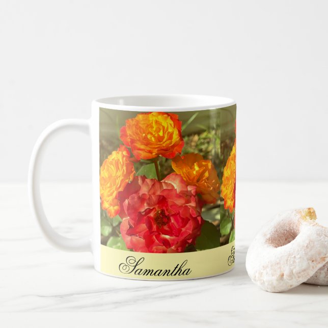 Taza De Café Jardín De Flores Rojas Y naranja (Con donut)