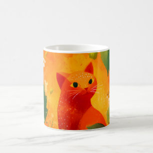 Taza De Café Jardín de flores silvestres gato rojo caprichoso