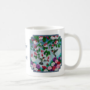 Taza De Café Jardín de flores y Hummingbirds Azul