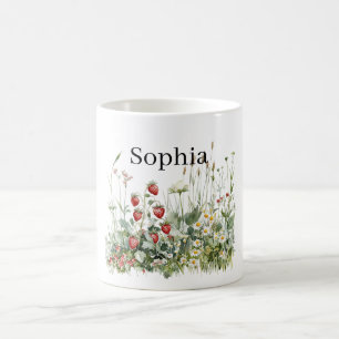 Taza De Café Jardín de Fresas y Flores