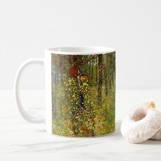 Taza De Café Jardín de granja con Crucifijo por Gustav Klimt (Con donut)