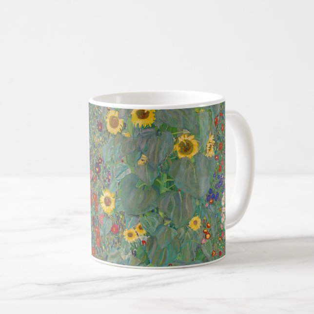 Taza De Café Jardín de granja de Klimt con girasoles (Anverso derecho)