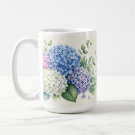 Taza De Café Jardín de Hortensias Acuarela
