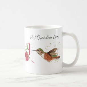 Taza De Café Jardín de la abuela Nana Floral Acuarela Colibrí