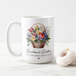 Taza De Café Jardín de las Abuelas Nombres Cesta Floral Acuarel