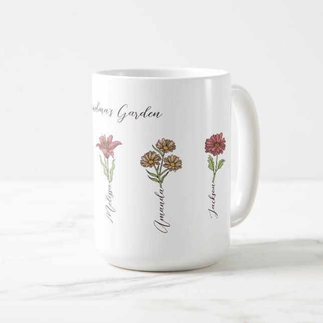 Taza De Café Jardín de las flores de la abuela 5 nietos llaman  (Anverso derecho)