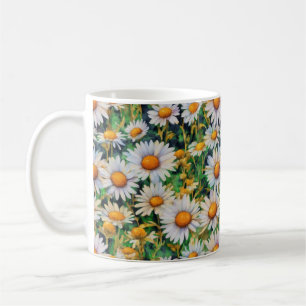 Taza De Café Jardín de las flores de margarita acuarela