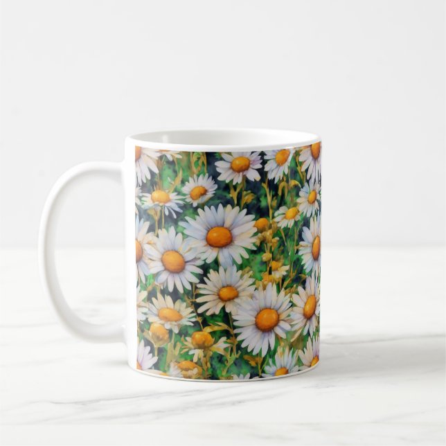 Taza De Café Jardín de las flores de margarita acuarela (Izquierda)