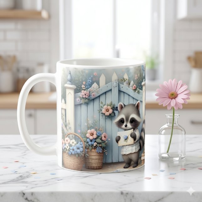 Taza De Café Jardín de Letras del Mapache Pastel (Pastel Raccoon Letter Garden Coffee Mug)