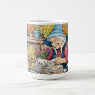 Taza De Café Jardín de macetas Señora leyendo libro entre flore