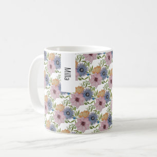 Taza De Café Jardín de primavera acuarela azul